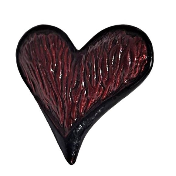 Heart Pin Brooch Textured Artist Signed Number 420 Gothic Horror Carved Enamel - Picture 1 of 5